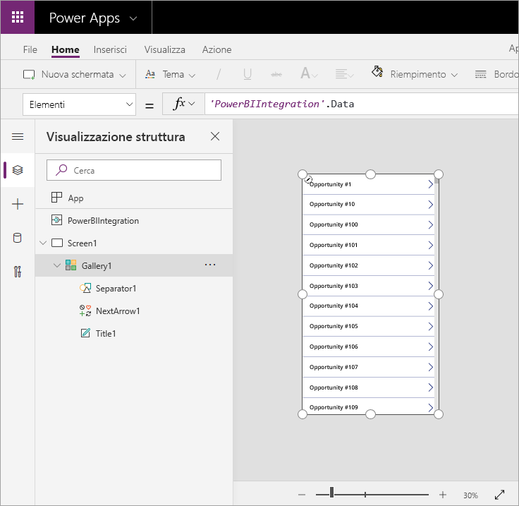 Raccolta dei campi in Power Apps Studio